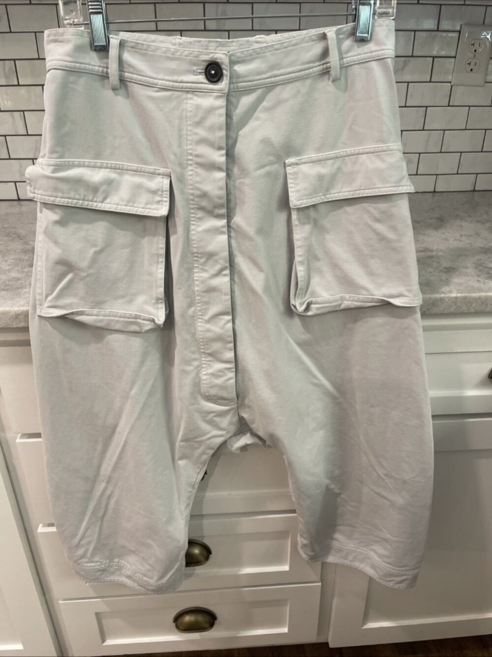 RUNDHOLZ Dip Cargo Pants Womens Small Gray Cargo Pockets Drop Crotch Shorts Hip